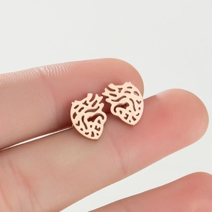 Rose gold anatomical heart stud earrings with minimalist hollow geometric design for women