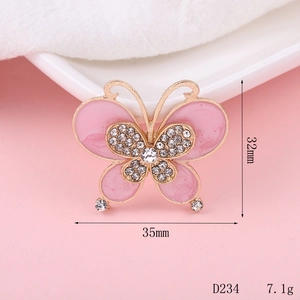 Pink butterfly alloy accessory with gold plating and rhinestones for DIY jewelry making