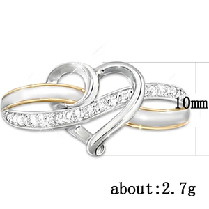 Tweekleurige hart- en infinity-ring met zirkonia kristallen, 10mm hoogte en 2,7g gewicht
