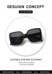 Detailed view of black oversized square sunglasses with dark grey lenses and glossy finish