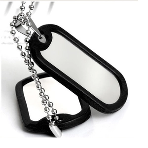 Double layered black silicone rimmed stainless steel dog tag pendants with bead chains