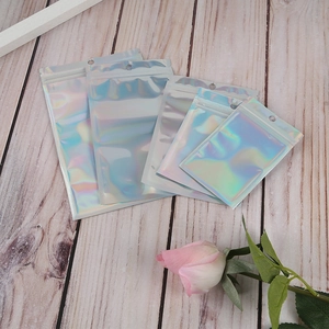 Multiple sizes of holographic laser resealable bags for jewelry with rainbow glossy finish