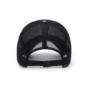Outdoor breathable black mesh baseball cap with adjustable strap and long sun visor