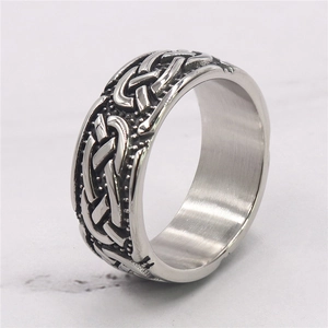 Vintage stainless steel Celtic knot ring with an oxidized finish for men and women