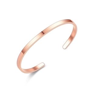 Polished rose gold stainless steel C-shaped open cuff bracelet in minimalist design