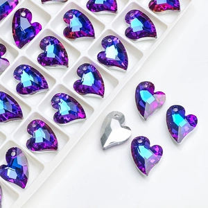 Colorful heart crystal charms with purple-blue gradient in silver base for DIY jewelry