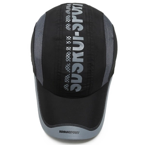 Kids quick-dry mesh baseball cap with contrast black and grey paneling for sun protection