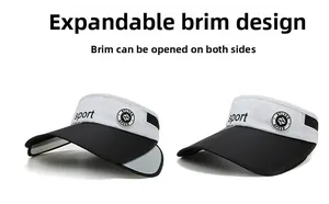 Detail of sun visor with retractable side brims showing expanded and closed states
