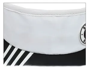 Detailed view of the strict stitching technique and sport logo on a sun visor hat