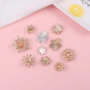 Golden and silver flower charms with pearls and rhinestones for DIY jewelry making