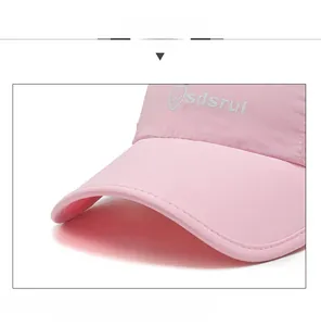 Close-up of pink quick-dry kids baseball cap with white logo and reinforced stitching