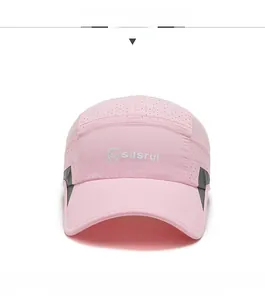 Detailed front view of pink quick-dry kids sports hat with breathable perforations