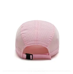Rear view of pink kids sports cap with breathable mesh fabric and adjustable buckle