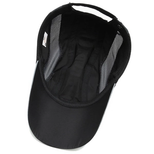 Unisex black breathable mesh baseball cap with reflective strips for outdoor sports