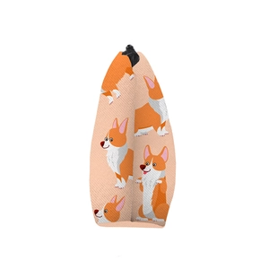Waterproof Corgi print travel makeup bag with soft fabric and durable black zipper