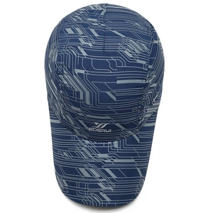 Quick-dry navy baseball cap with geometric tech pattern and sun protection for sports