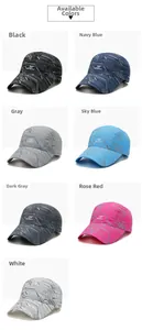 Matrix layout showing quick-dry sports baseball caps in seven different color options