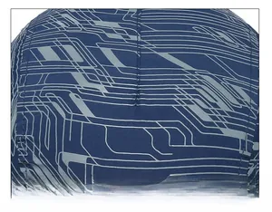Detail of reinforced stitching and high-tech geometric pattern on quick-dry fabric