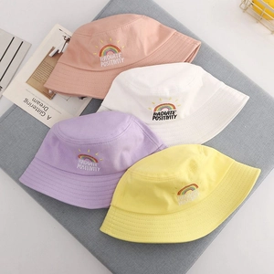 Foldable kids rainbow sun hat set featuring Radiate Positivity embroidery in four colors