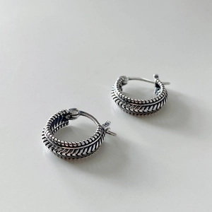Vintage 925 Sterling Silver Twisted Rope Hoop Earrings For Women Minimalist French Style Oxidized Jewelry