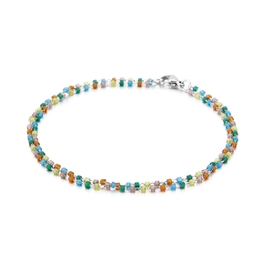Bohemian double-layer stainless steel bracelet with colorful square beads and silver chain