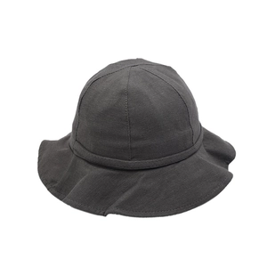 Dark grey breathable cotton sun hat for children featuring a wide wavy protective brim