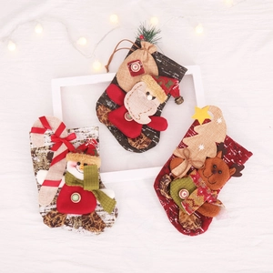 Christmas Stockings Fabric Burlap Felt Hanging Ornaments Santa Snowman Reindeer 3D Character Gift Bags Festive Home Decor