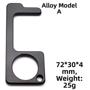 Detail view of black zinc alloy contactless door opener with dimensions 72x30x4mm and weight 25g