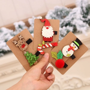 Christmas Hair Clips Glitter Fabric Santa Snowman Reindeer Hairpins Holiday Party Accessories For Kids Girls