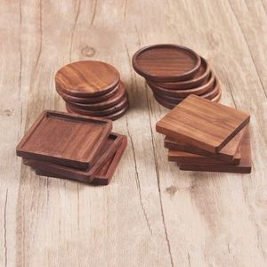Black Walnut Wood Coaster Solid Wooden Heat Resistant Cup Mat For Dining Table Minimalist Round Square Natural Grain