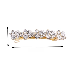 Detail view of 7.5cm sparkling rhinestone pearl hair clip with precise size measurements