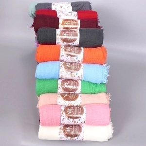 Handmade large cotton scarves with natural pleated texture in various solid colors