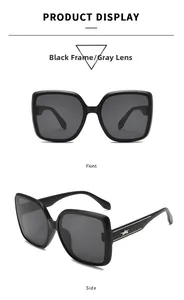 Detail view of square sunglasses with silver star decor on the thick black temples