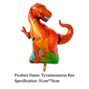 Ballon Tyrannosaurus Rex en aluminium orange avec motif tropical, 91cm x 76cm