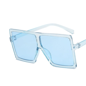 Stylish square oversized sunglasses for women in light blue translucent finish