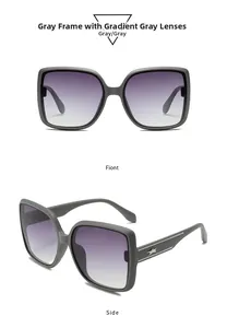 Detail of grey square sunglasses with gradient lenses and star metallic temples