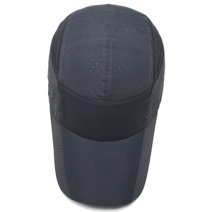 Quick-dry dark grey baseball cap with laser-cut ventilation holes for outdoor sun protection