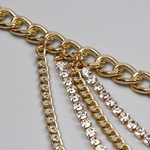 Chaîne de taille dorée multicouche pour jean avec strass et franges de style hip hop