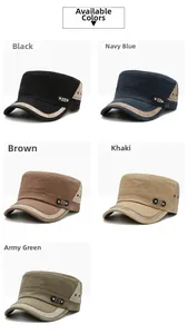 Militär-Mützen mit flachem Oberteil in Schwarz, Marineblau, Braun, Khaki und Olivgrün