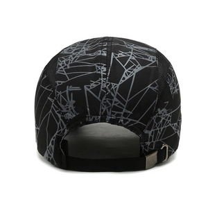 Quick-dry baseball cap with grey geometric patterns and adjustable metal buckle back