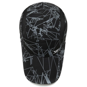 Quick-dry breathable sports baseball cap with black mesh panels and geometric pattern