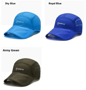 Three quick-dry baseball caps in blue and green with laser-cut breathability holes