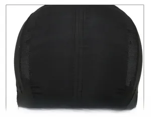 Top detail of black quick-dry sports cap showing mesh vents and double-stitched seams