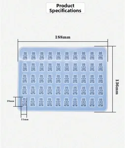 Detailed size specifications for a 50-cavity blue silicone gummy bear candy mold