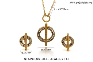 Detailed specs of stainless steel jewelry set with dimensions and Roman numerals