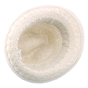 Breathable hand-woven summer straw hat in beige with inner sweatband and foldable design