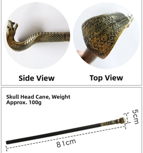 Detail of 81cm Halloween skull snake scepter with dimensions and textured finish