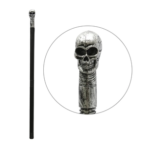 Halloween skull scepter for kids costume with antique silver finish and black staff