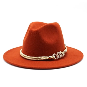 Chapeau Fedora Vintage En Laine Hommes Femmes Jazz À Bord Large Avec Chaîne Métallique Corde Tressée Élégant Automne Hiver