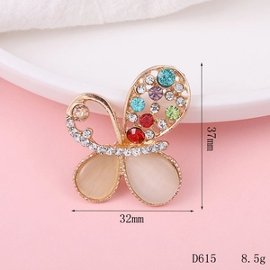 Detailed size and weight view of a butterfly alloy charm with colorful rhinestones